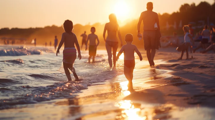 family enjoy a playful moment during a Sri Lanka tour with kids during sunset.